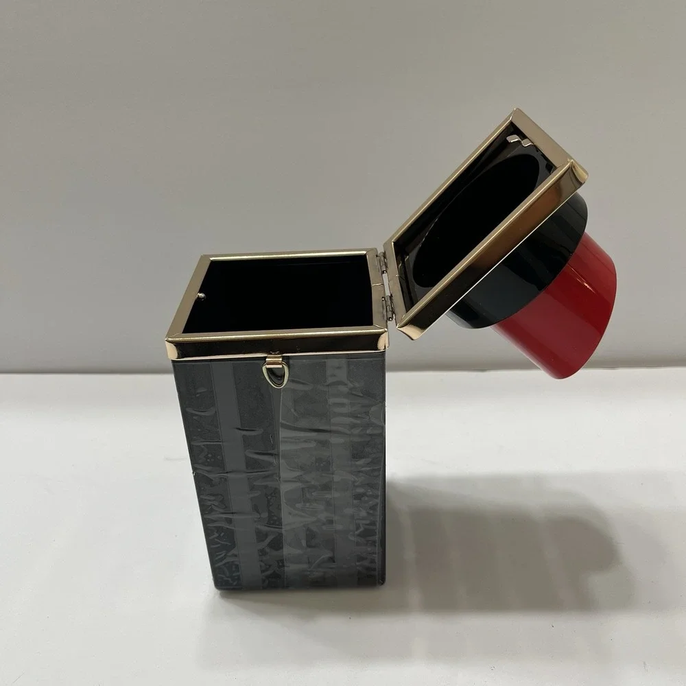 Lipstick Purse Red Black Gold Plated Clasp & Crossbody Chain Novelty 8.5x3